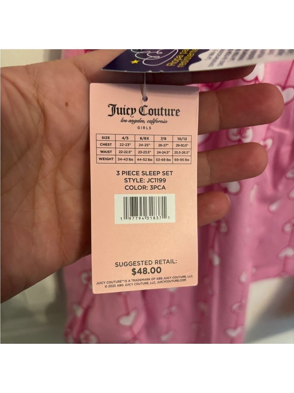 NWT Juicy Couture 3PC PJs 4/5 Pink Heart Flannel Set - Picture 4 of 4